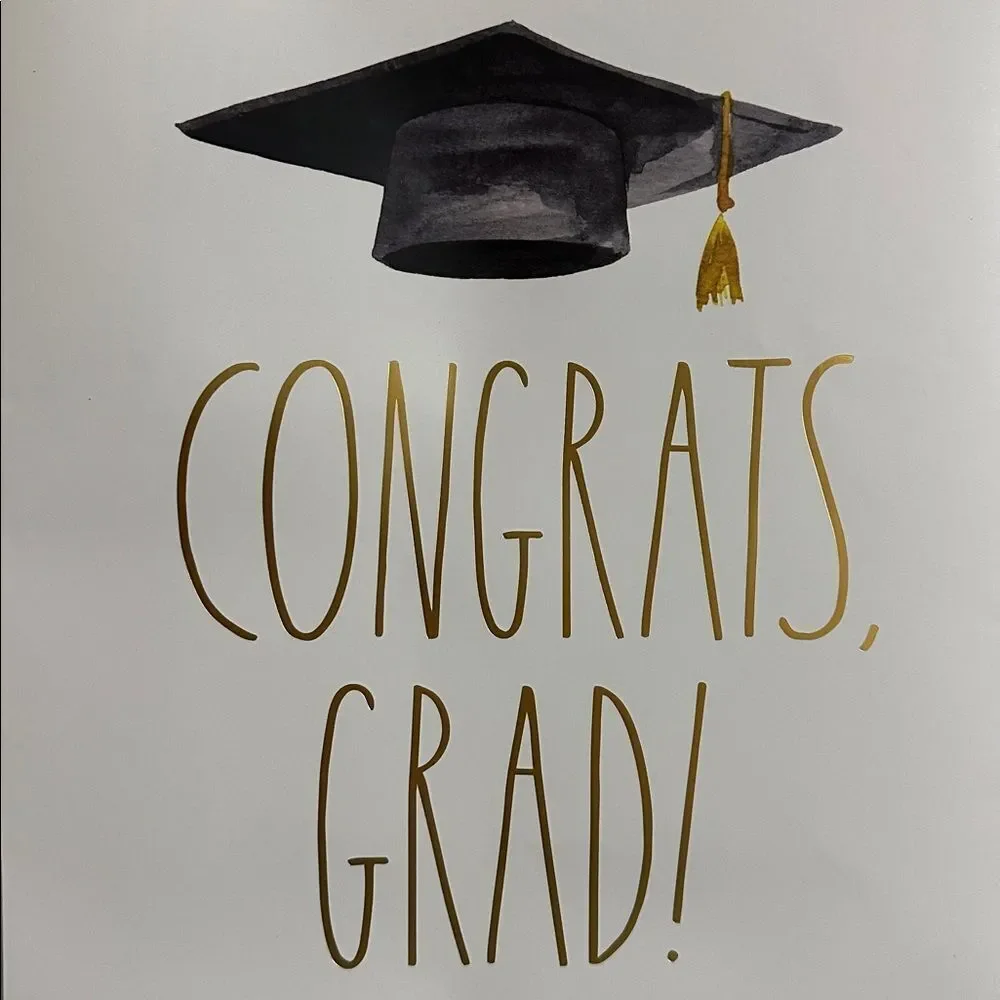 RAE DUNN. WHITE BLACK GOLD CONGRATS GRAD! RIBBON HANDLES UNISEX GIFT BAG